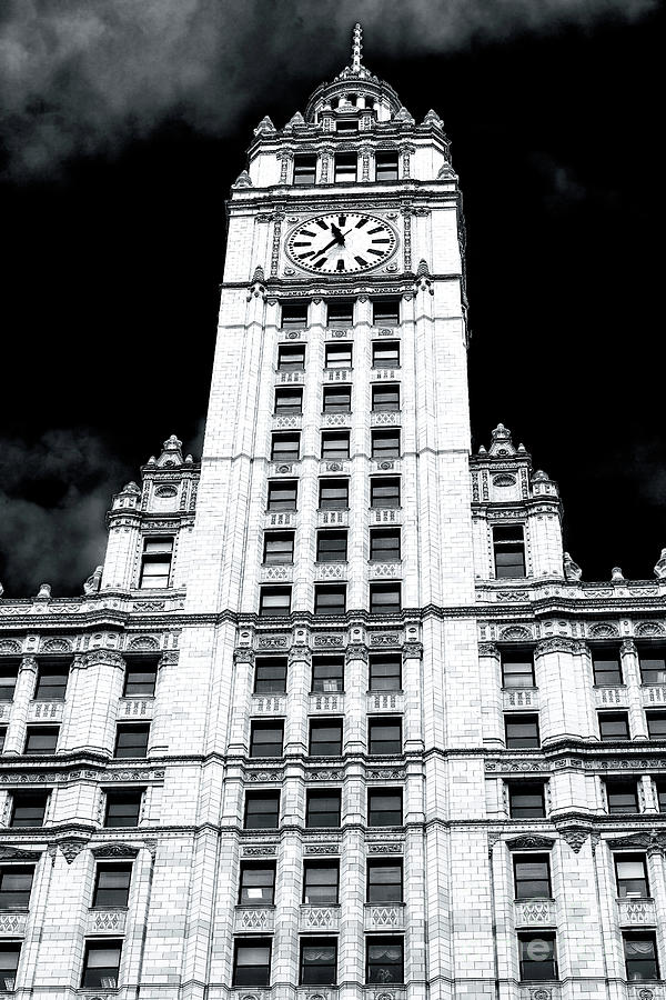 Architecture Photograph - Chicago Wrigley Building Clock Tower Close Up by John Rizzuto