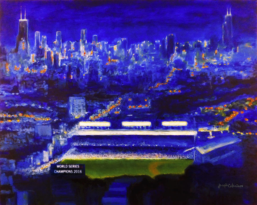 Chicago Cubs Painting - Wrigley Field at Night - Home of the Chicago Cubs by Joseph Catanzaro
