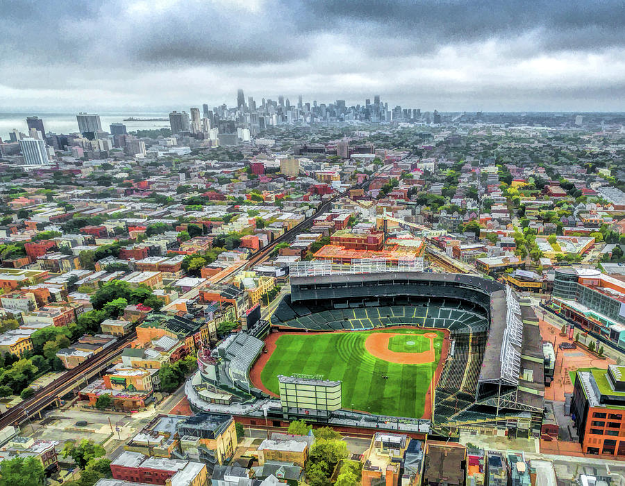 Wrigley Field Chicago Skyline Painting by Christopher Arndt