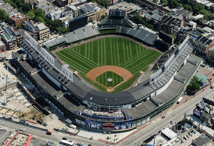 Chicago Cubs Photograph - Wrigley Field in Chicago Aerial Photo by David Oppenheimer
