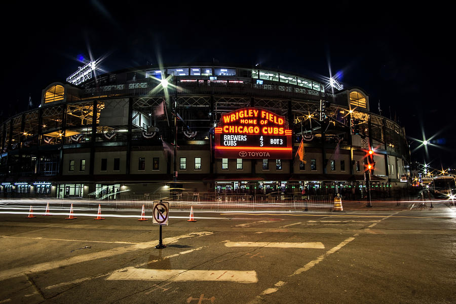 Wrigley Field Marquee at night Photograph by Sven Brogren