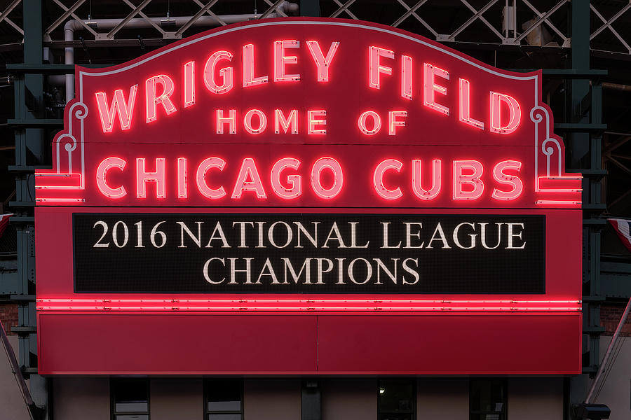 Chicago Photograph - Wrigley Field Marquee Cubs Champs 2016 Front by Steve Gadomski