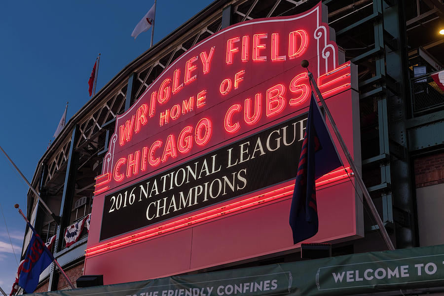 Chicago Photograph - Wrigley Field Marquee Cubs National League Champs 2016 by Steve Gadomski