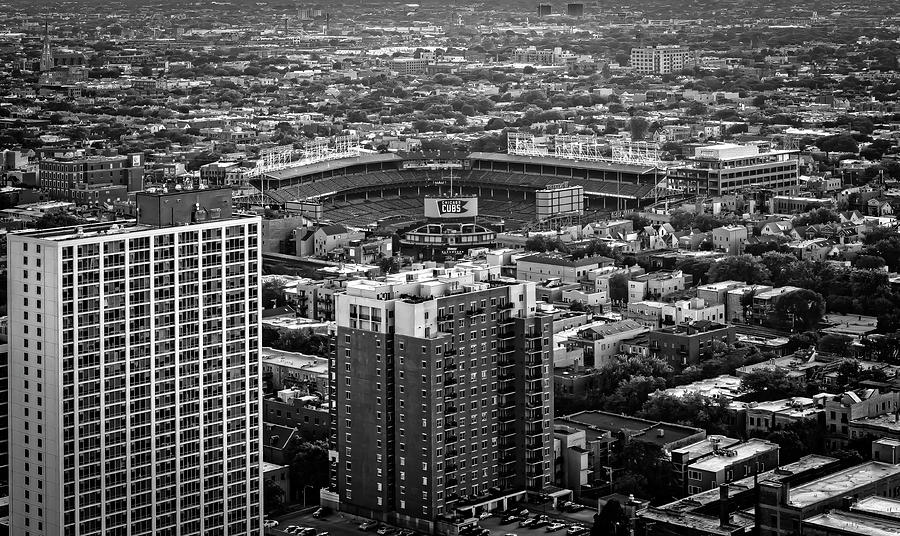 Wrigley Field Park Place Towers Day BW DSC4575 Photograph by Raymond Kunst