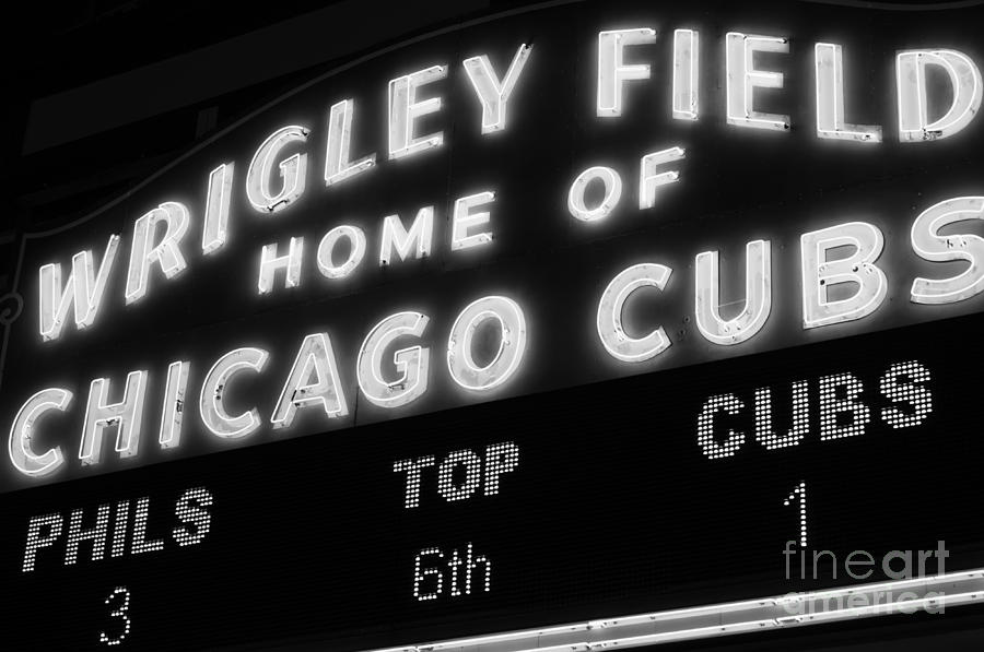 Chicago Cubs Photograph - Wrigley Field Sign Black and White Picture by Paul Velgos