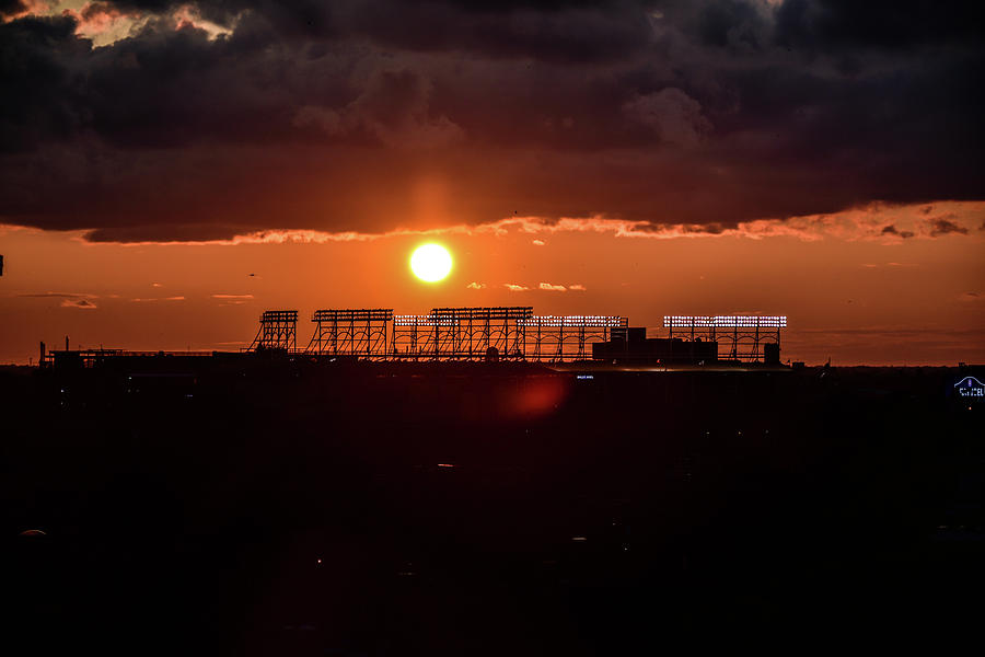 Chicago Cubs Wrigley Field Sunset Photograph
