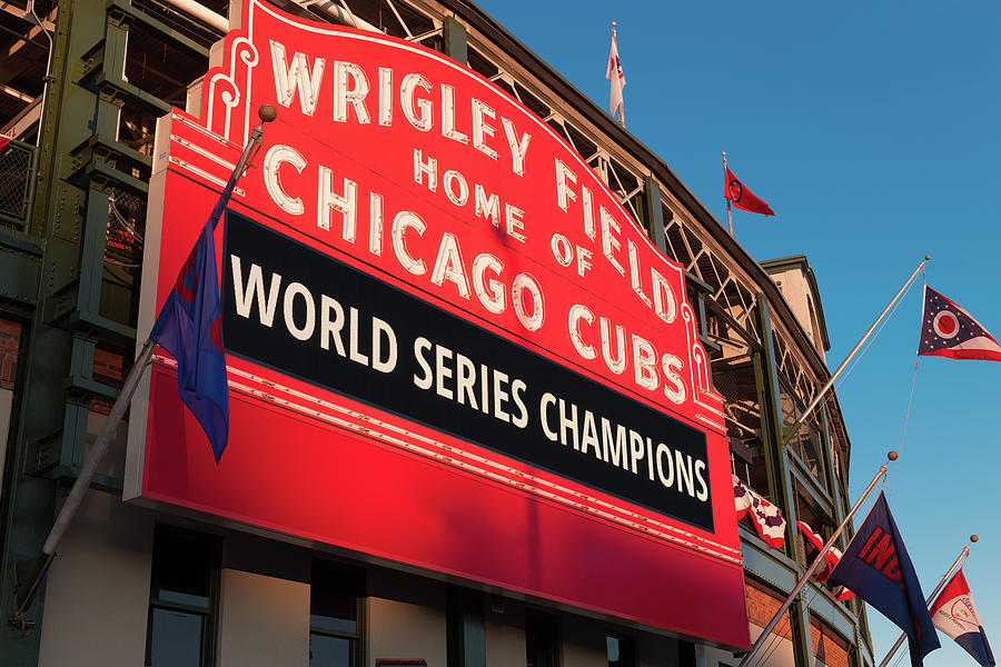 Chicago Photograph - Wrigley Field World Series Marquee Angle by Steve Gadomski