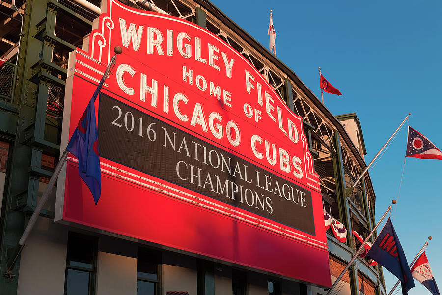 Chicago Photograph - Wrigley Field Marquee Angle by Steve Gadomski