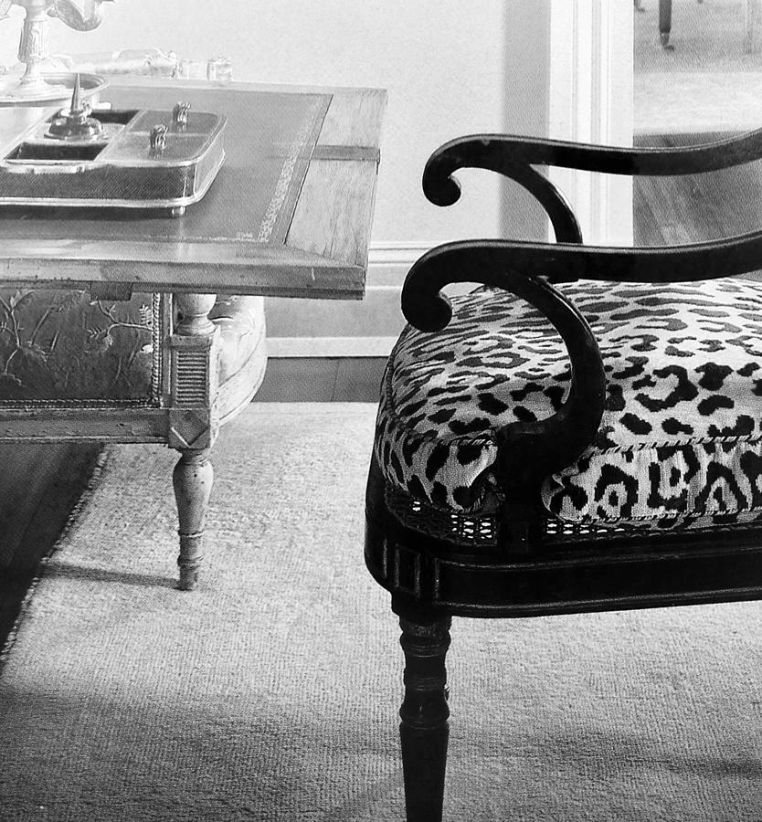 Writing Desk With Animal Print Chair Black And White Photograph By