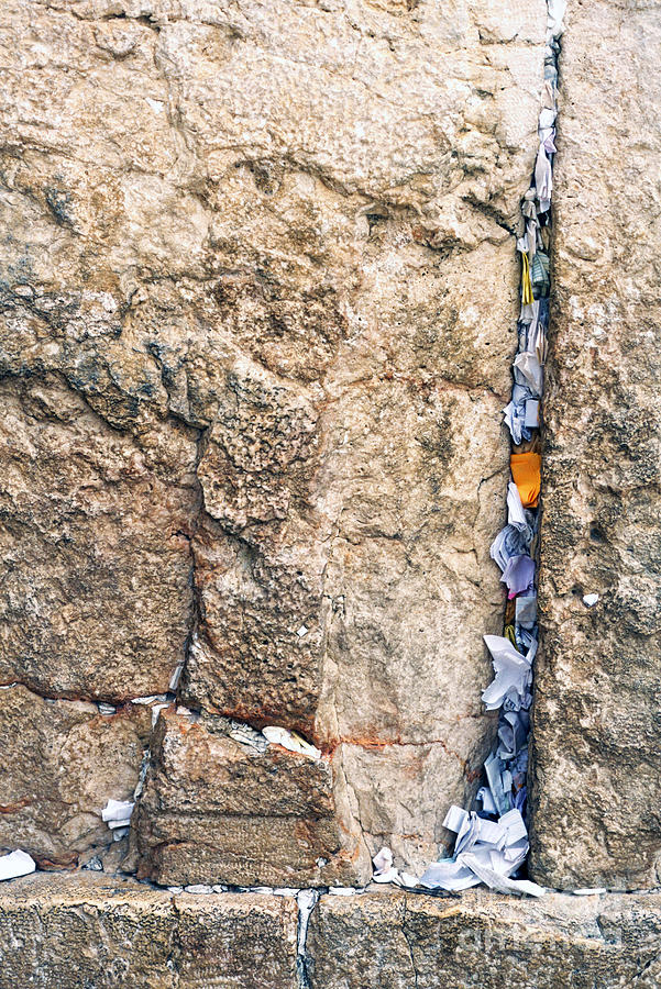 Written Prayers tucked into cracks Western Wall Jerusalem Photograph by Thomas R Fletcher
