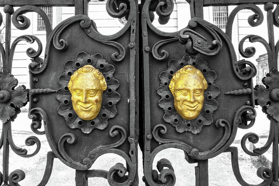 Wrought Iron Gate with Baroque Grinning Gold Cherubs Photograph by Menega Sabidussi