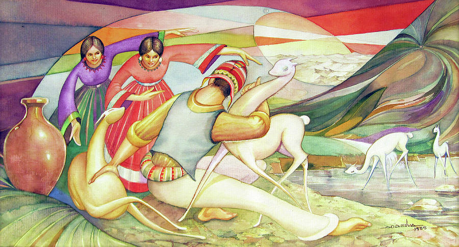 Impressionism Painting - WS1955BO003 Vicunas of Bolivia Potosi 17.5X8.75 by Alfredo Da Silva