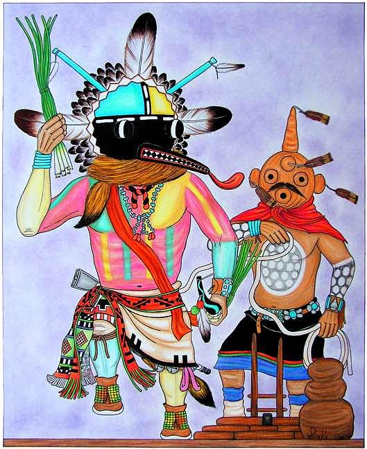 Wupamo And Koyemsi Kachinas Mixed Media by Wayne Poleahla