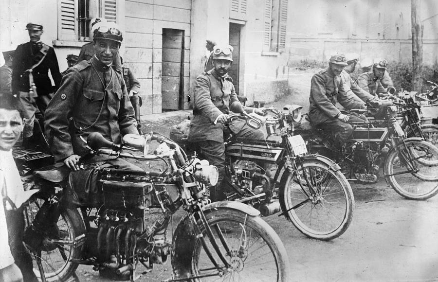 WWI: MOTORCYCLES, c1914 Photograph by Granger