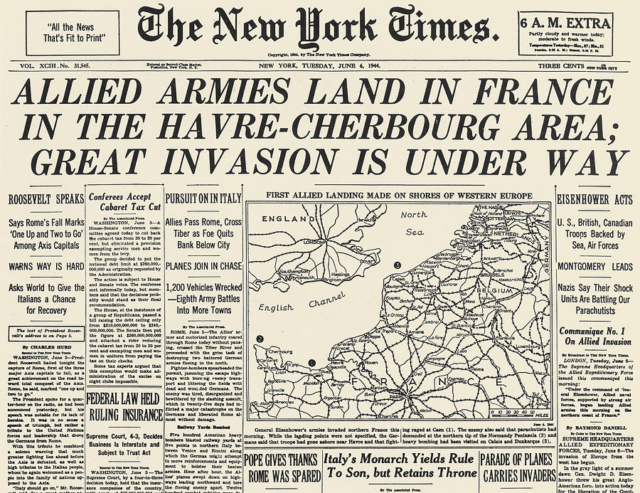 Wwii - D-day Newspaper 1944 Photograph by Granger