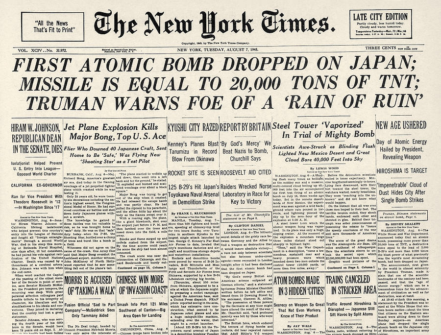 Wwii: Hiroshima Front Page Photograph by Granger
