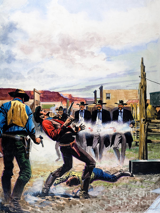 Wyatt Earp and the Battle of the OK Corral Painting by English School