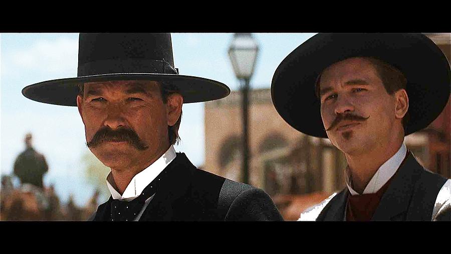 Wyatt Earp Doc Holiday Bird Cage Theater in background Tombstone film Mescal Arizona 1993 Photograph by David Lee Guss