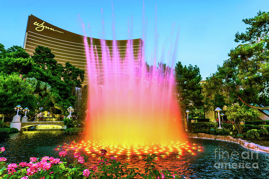 Las Vegas Photograph - Wynn Casino Fountains at Dusk by Aloha Art