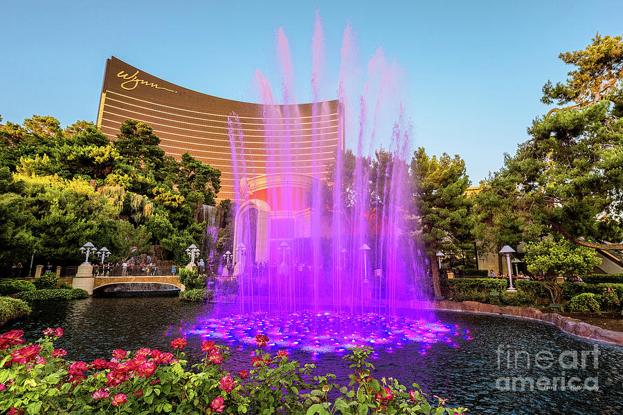 Las Vegas Photograph - Wynn Casino Fountains Purple Burst in the Afternoon by Aloha Art