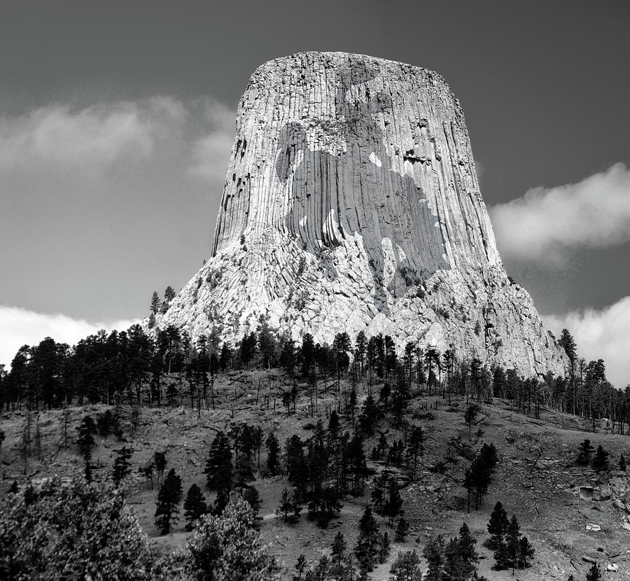 Wyoming Devils Tower National Monument With Cowboy BW Photograph by Thomas Woolworth
