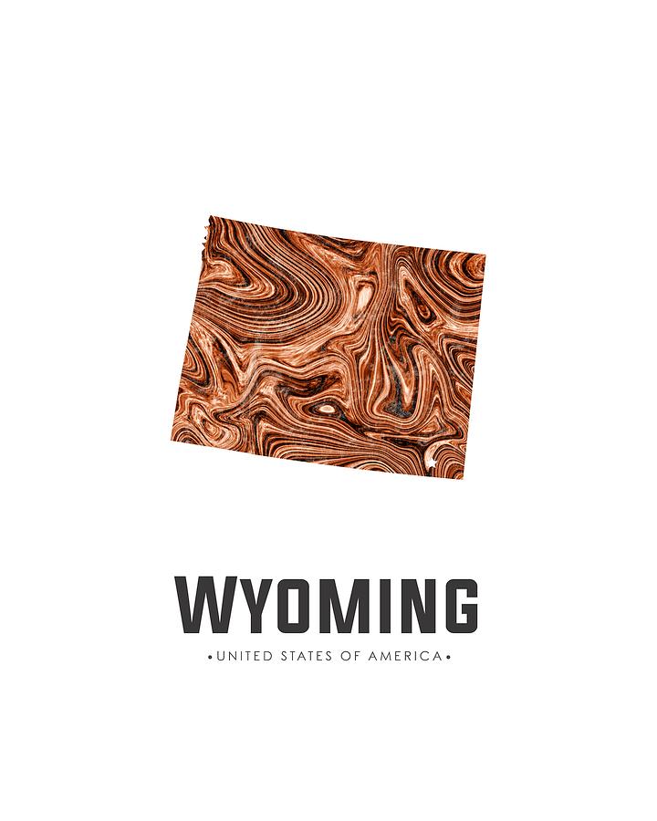 Wyoming Map Art Abstract in Brown Mixed Media by Studio Grafiikka