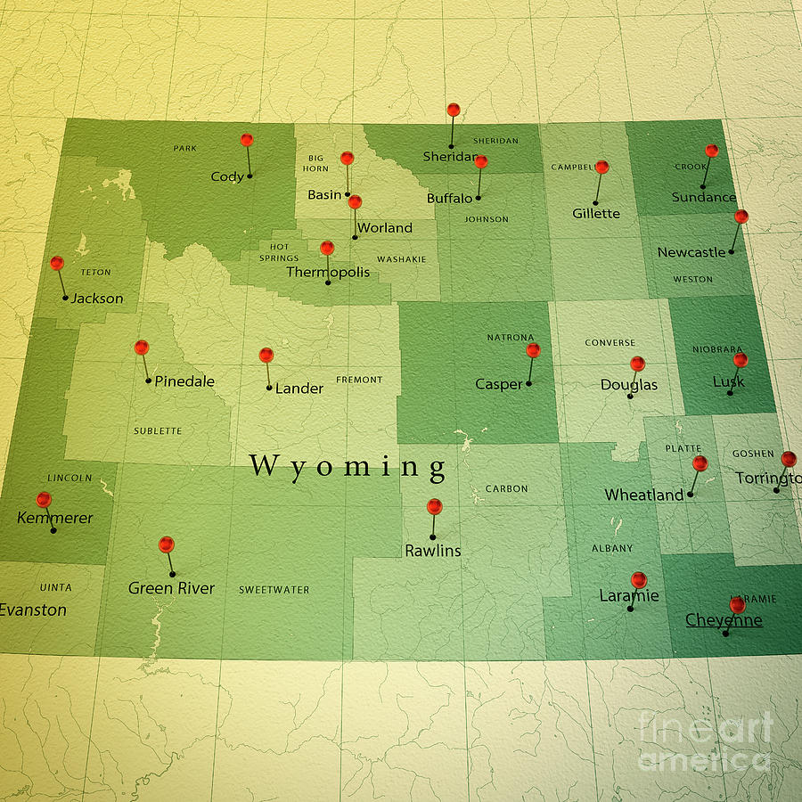 Vintage Digital Art - Wyoming Map Square Cities Straight Pin Vintage by Frank Ramspott