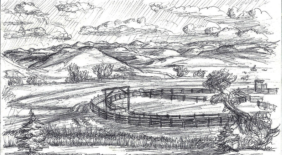 Wyoming Ranch field sketch by Dawn Senior Trask