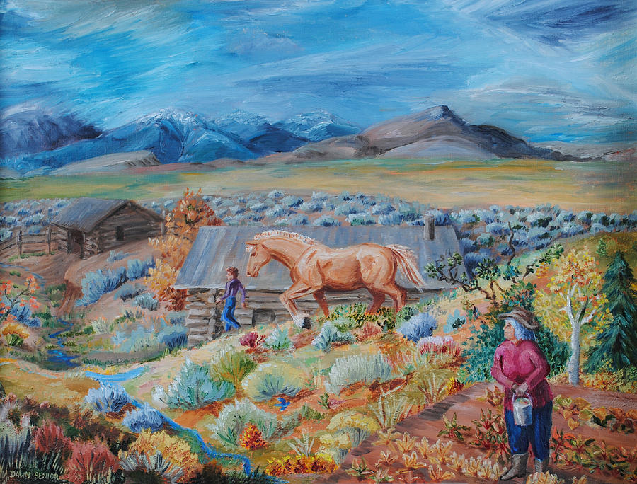 Wyoming Ranch Scene Painting by Dawn Senior-Trask