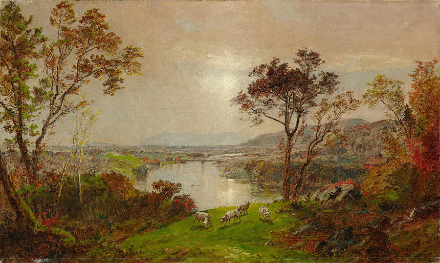 Wyoming Valley. Landscape with Sheep Painting by Jasper Francis Cropsey