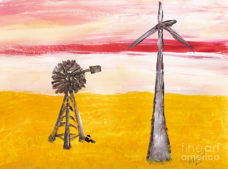 Wyoming Windmills 1 Painting by Richard W Linford