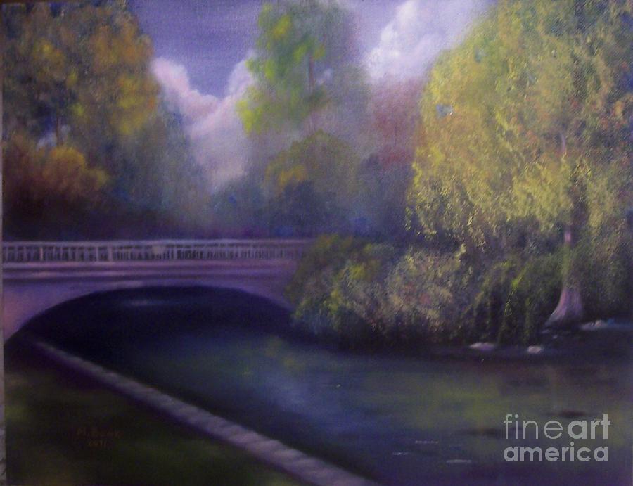 Tree Painting - Wyomissing Creek Misty Morning by Marlene Book