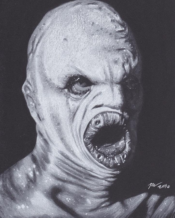 Alien Drawing - X Files Flukeman by Brittni DeWeese