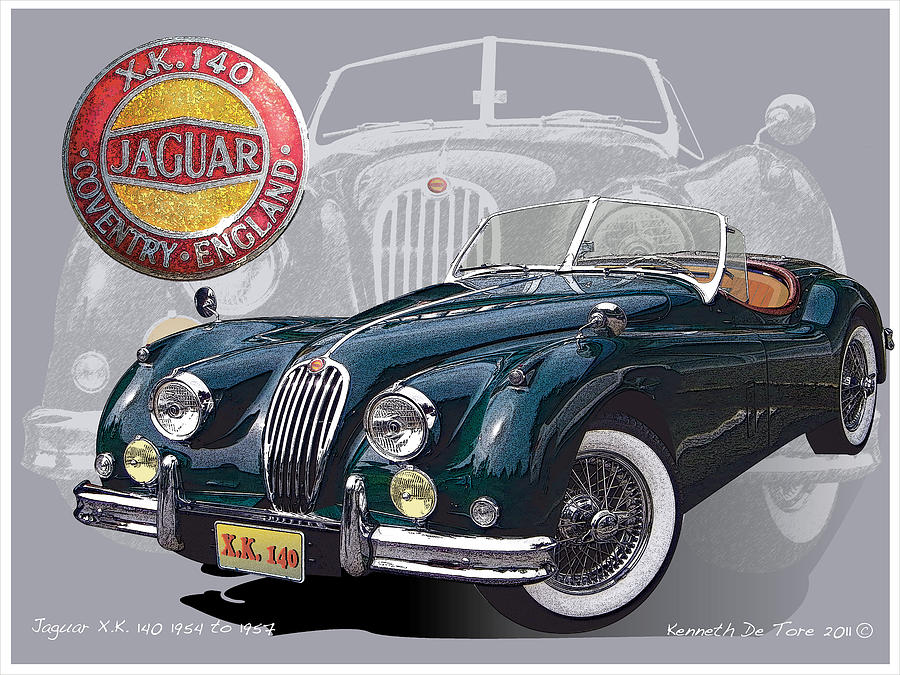 X K 140 Jaguar Digital Art by Kenneth De Tore
