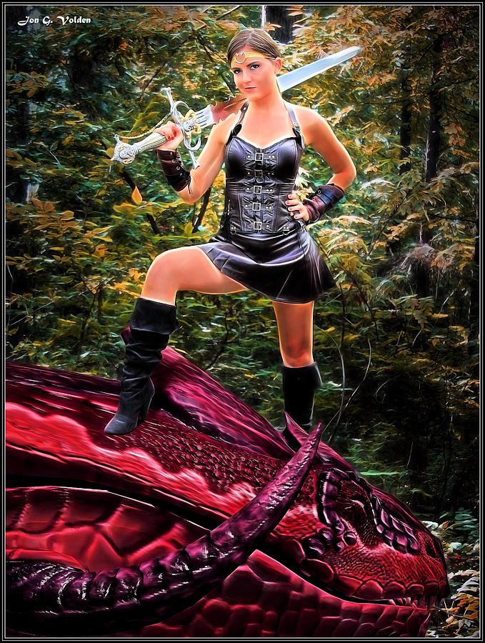 Xena Meets Dragon Painting by Jon Volden