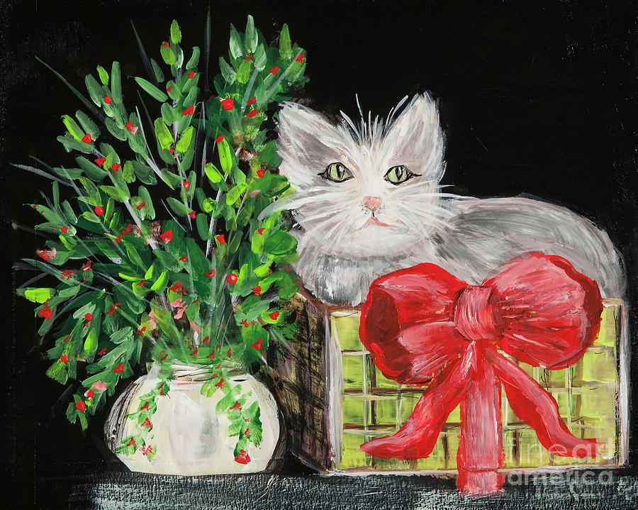 Xmas Cat Painting by Pati Pelz