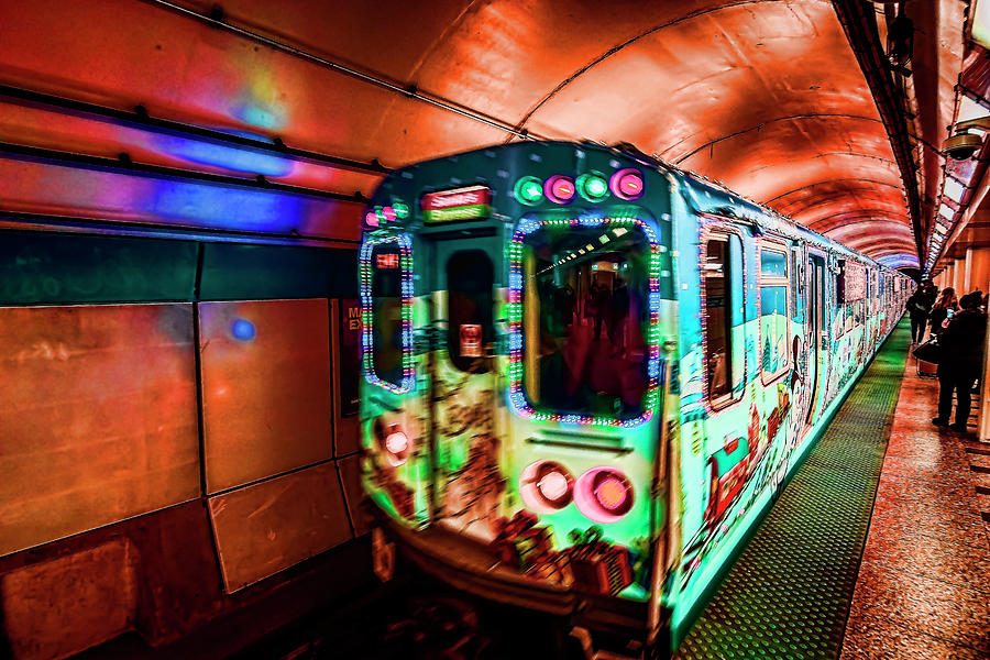 Xmas subway train Photograph by Sven Brogren
