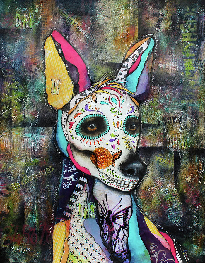 Xolo Mexican Hairless Day of the Dead Mixed Media by Patricia Lintner