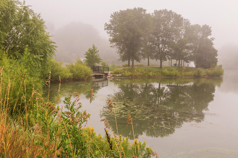 Misty Pond Bridge Reflection #5 Photograph by Patti Deters