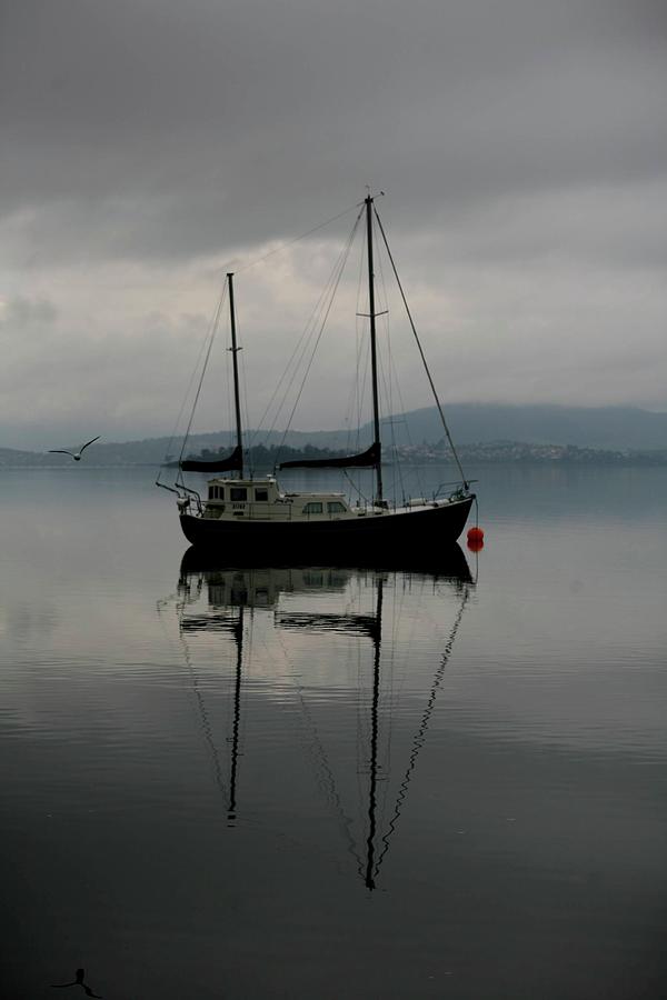 Yacht At Silent Moorings Photograph by Lee Stickels