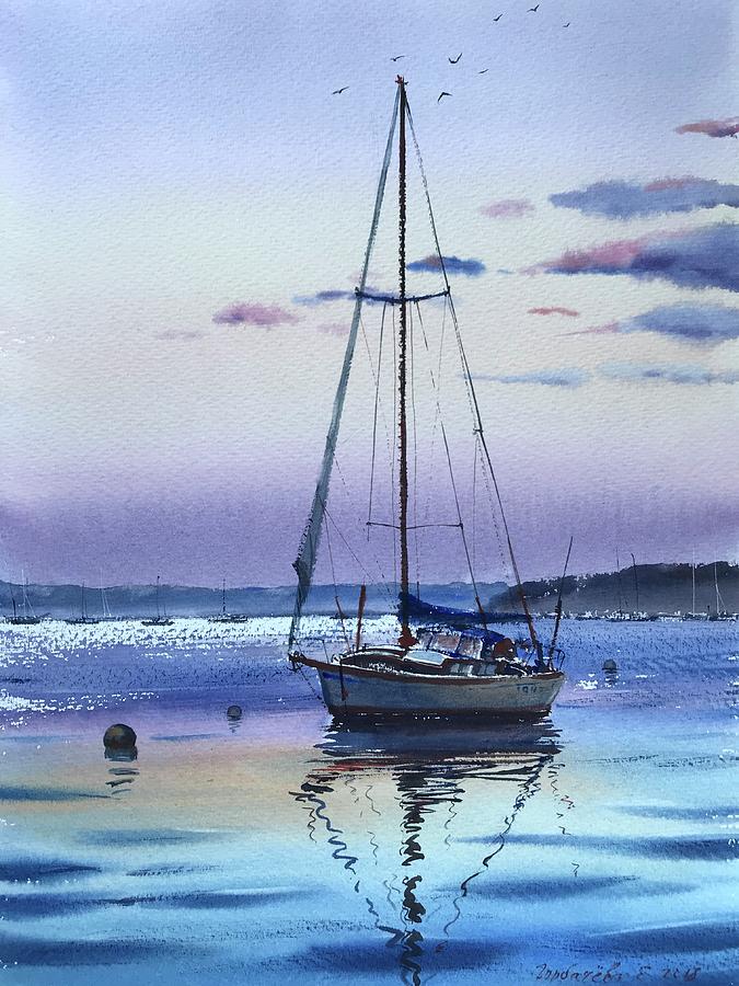 Yacht at sunset Painting by Eugenia Gorbacheva - Fine Art America