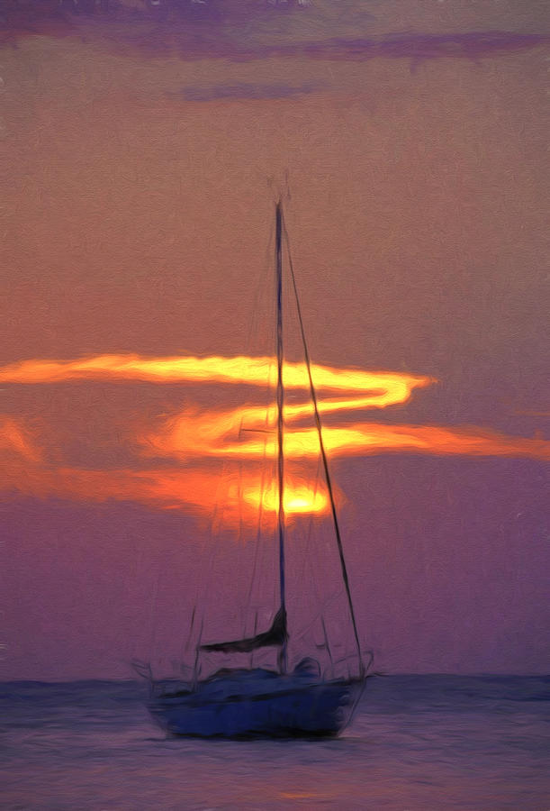 Summer Digital Art - Yacht at Sunset by Roy Pedersen