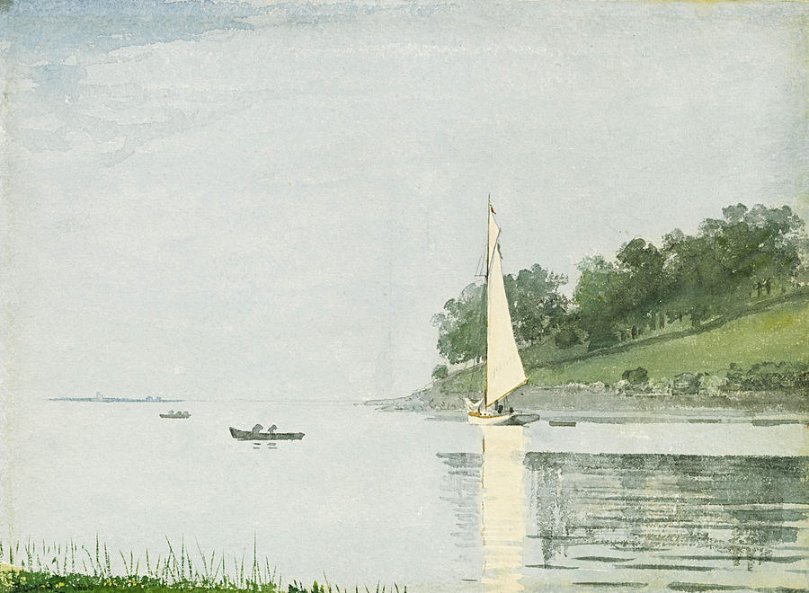 Yacht in a Cove. Gloucester Drawing by Winslow Homer