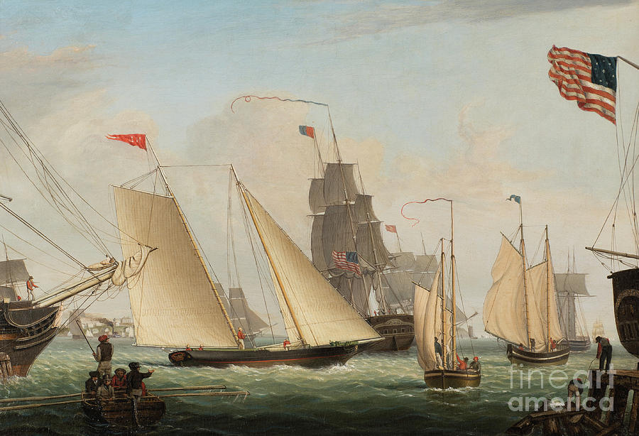 Yacht Northern Light in Boston Harbor Painting by Fitz Henry Lane