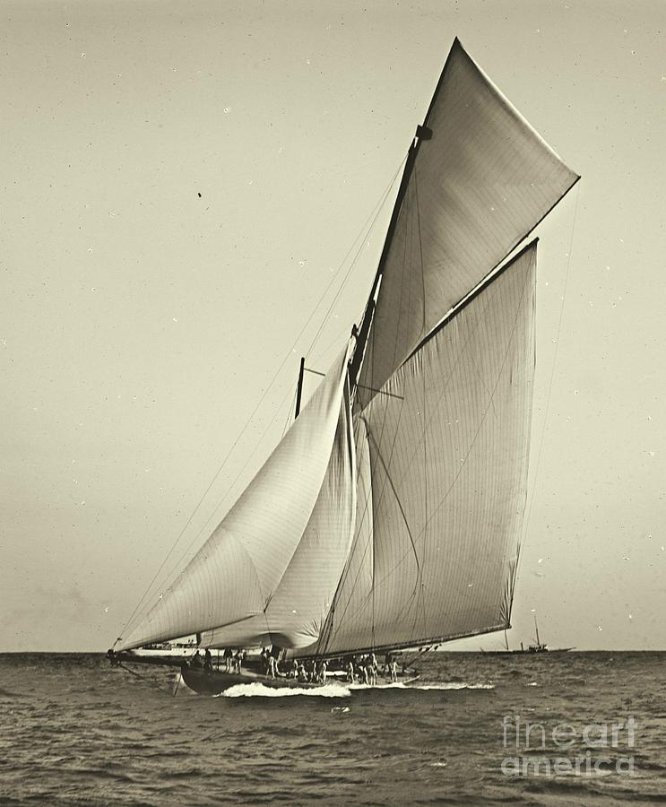 Boat Photograph - Yacht Shamrock Racing Americas Cup 1899 by Padre Art