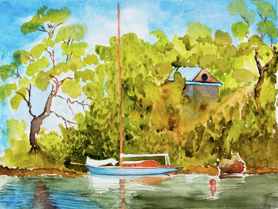 Yacht Weene in Barnes Bay  Painting by Dorothy Darden