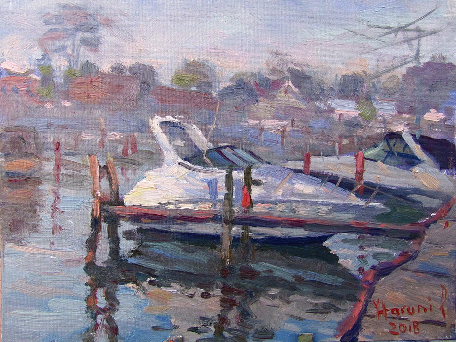Yachts Painting - Yachts at the Harbor by Ylli Haruni