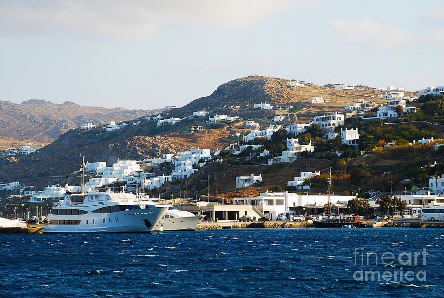 Greek Photograph - Yachts Docked at Port Skala Greece on Patmos Island by Just Eclectic