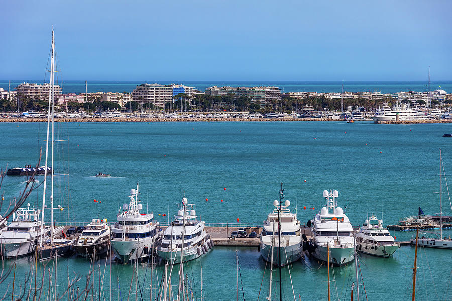 Yachts in French Riviera and Cannes City Skyline Photograph by Artur Bogacki