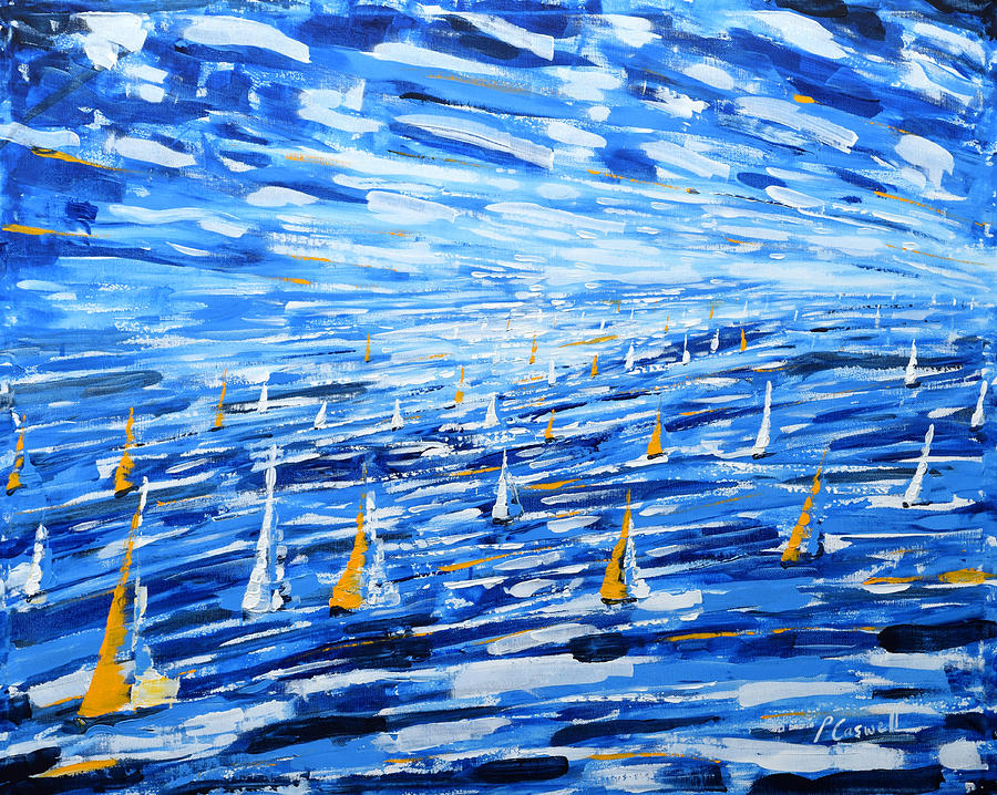 Yachts in the Distance Painting by Pete Caswell
